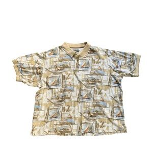 Stylish Beige Patterned Polo Shirt